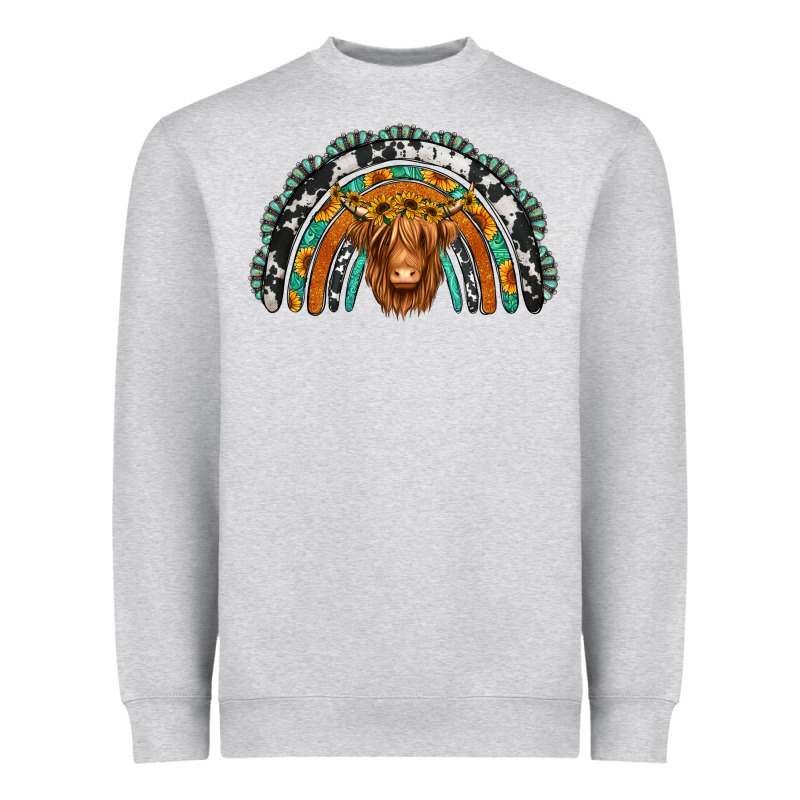 Turquoise Cowhide Sunflower Headband Highland Cow Heavyweight Sweatshirt by Jasminsmagicworld | Teevron