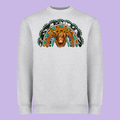 Turquoise Cowhide Sunflower Headband Highland Cow Heavyweight Sweatshirt Designed By Jasminsmagicworld