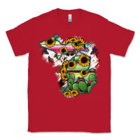 Red Cowhide Michigan map Classic Tee - RanaPortraitStore