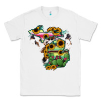 White Cowhide Michigan map Classic Tee - RanaPortraitStore
