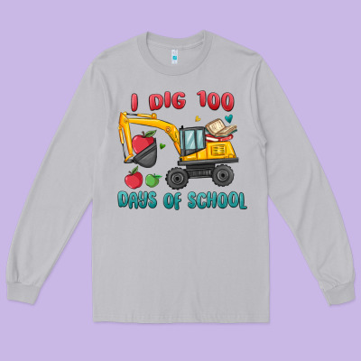 I Dig 100 Days Of School Excavator Long Sleeve Tee Designed By Maliassmallbusiness