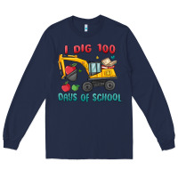 Navy i dig 100 days of school excavator Long Sleeve Tee - MaliasSmallBusiness
