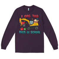 Plum i dig 100 days of school excavator Long Sleeve Tee - MaliasSmallBusiness