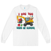 White i dig 100 days of school excavator Long Sleeve Tee - MaliasSmallBusiness