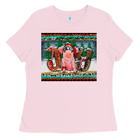 Bubblegum Pink joy pig Ladies Tee - RanaPortraitStore