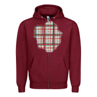 Burgundy Christmas Tartan Patch Zipper Hoodie - BundleAndBundleShop