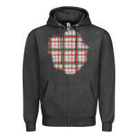 Charcoal Heather Christmas Tartan Patch Zipper Hoodie - BundleAndBundleShop