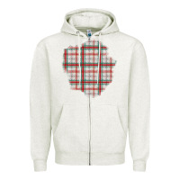 Oatmeal Heather Christmas Tartan Patch Zipper Hoodie - BundleAndBundleShop
