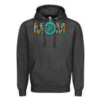 Charcoal Heather Western Mom With Turquoise Gemstone Zipper Hoodie - BundleAndBundleShop