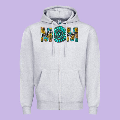 Western Mom With Turquoise Gemstone Zipper Hoodie Designed By Bundleandbundleshop