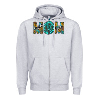 Heather Grey Western Mom With Turquoise Gemstone Zipper Hoodie - BundleAndBundleShop