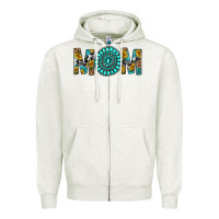 Oatmeal Heather Western Mom With Turquoise Gemstone Zipper Hoodie - BundleAndBundleShop