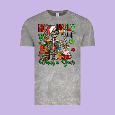 Ho Ho Holy Shit What A Year Christmas Skeleton Vintage Tee Designed By Jasminsmagicworld