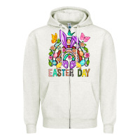 Oatmeal Heather Easter Day Rainbow Zipper Hoodie - BundleAndBundleShop