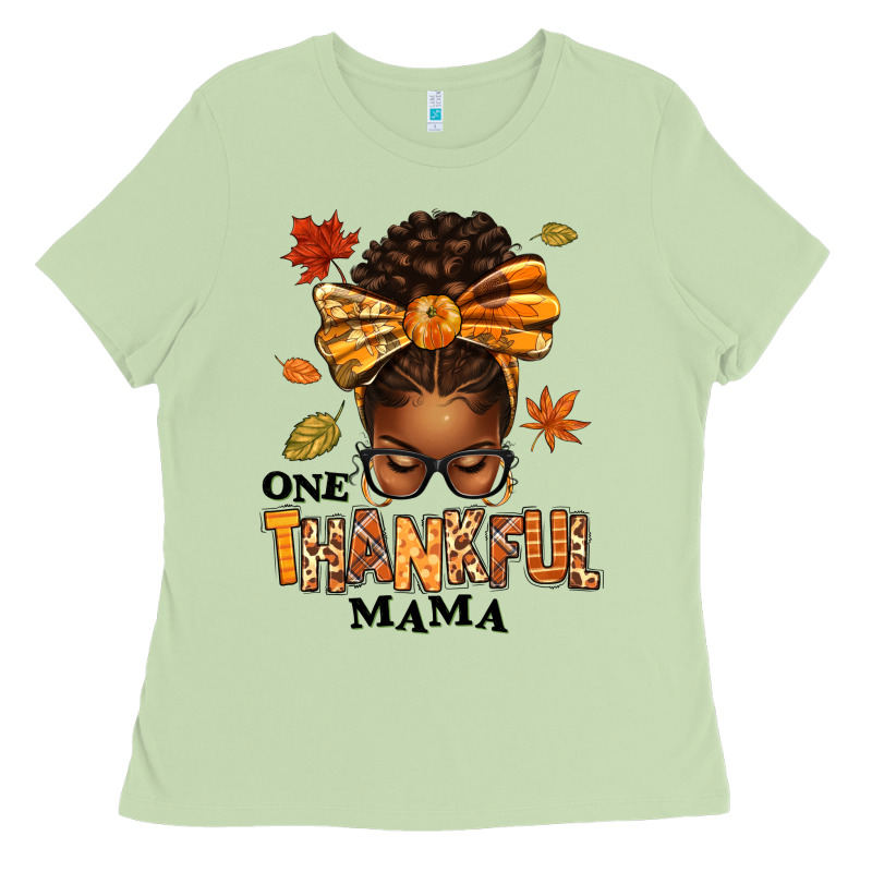 One Thankful Mama Afro Messy Bun Ladies Tee by texasbilliewilder | Teevron
