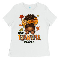 White one thankful mama afro messy bun Ladies Tee - texasbilliewilder