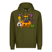 Army Green Black cat pumpkin Premium Hoodie - NancyCooperArtShop