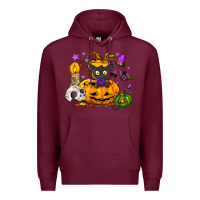 Burgundy Black cat pumpkin Premium Hoodie - NancyCooperArtShop