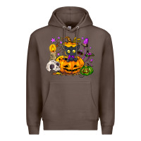 Coffee Black cat pumpkin Premium Hoodie - NancyCooperArtShop