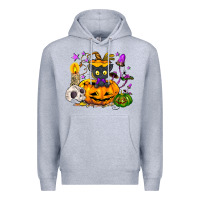 Heather Grey Black cat pumpkin Premium Hoodie - NancyCooperArtShop