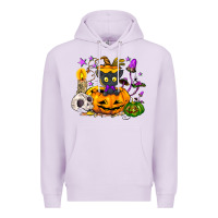 Lilac Black cat pumpkin Premium Hoodie - NancyCooperArtShop