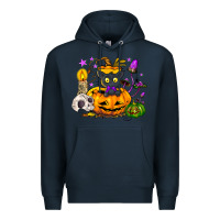Navy Black cat pumpkin Premium Hoodie - NancyCooperArtShop