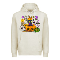 Oatmeal Heather Black cat pumpkin Premium Hoodie - NancyCooperArtShop