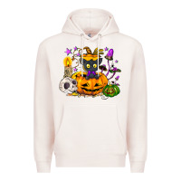 Pale Pink Black cat pumpkin Premium Hoodie - NancyCooperArtShop