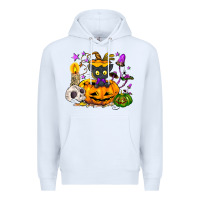 White Black cat pumpkin Premium Hoodie - NancyCooperArtShop