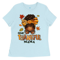 Baby Blue one thankful mama afro messy bun Ladies Tee - texasbilliewilder