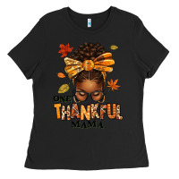 Black one thankful mama afro messy bun Ladies Tee - texasbilliewilder