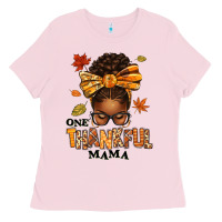 Bubblegum Pink one thankful mama afro messy bun Ladies Tee - texasbilliewilder