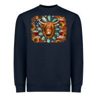 Navy american flag sunflowers highland cow turquoise background Heavyweight Sweatshirt - Jasminsmagicworld