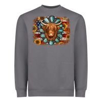 Storm american flag sunflowers highland cow turquoise background Heavyweight Sweatshirt - Jasminsmagicworld