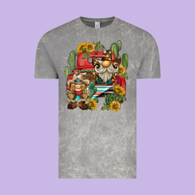 Western Gnome Truck Cactus Sunflower Vintage Tee Designed By Barkaloodesign