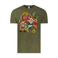 Vintage Olive western gnome truck cactus sunflower Vintage Tee - BarkalooDesign