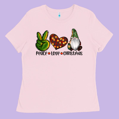 Peace Love Gnomes Christmas Ladies Tee Designed By Ranaportraitstore