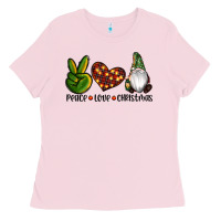 Bubblegum Pink peace love gnomes christmas Ladies Tee - RanaPortraitStore
