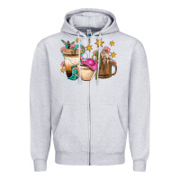 Heather Grey Western Cowgirl Coffee Cup Bbs Zipper Hoodie - BundleAndBundleShop