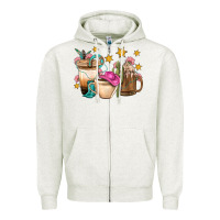 Oatmeal Heather Western Cowgirl Coffee Cup Bbs Zipper Hoodie - BundleAndBundleShop