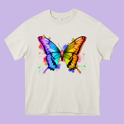 Rainbow Butterfly Heavy Core Tee Designed By Zillion Design Studio