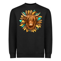 Black highland cow turquoise sunflower Heavyweight Sweatshirt - Jasminsmagicworld
