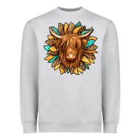 Heather Grey highland cow turquoise sunflower Heavyweight Sweatshirt - Jasminsmagicworld
