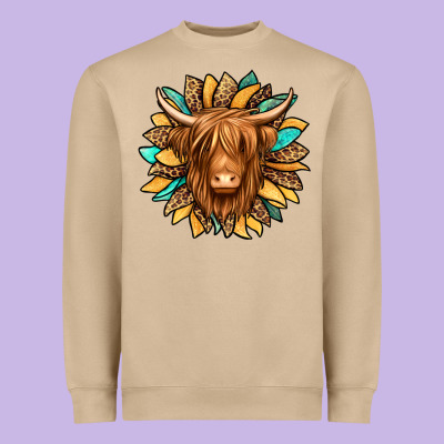 Highland Cow Turquoise Sunflower Heavyweight Sweatshirt Designed By Jasminsmagicworld