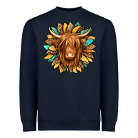 Navy highland cow turquoise sunflower Heavyweight Sweatshirt - Jasminsmagicworld