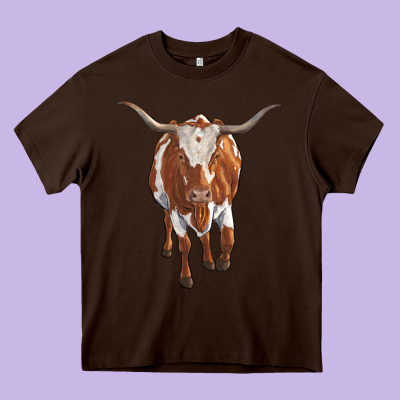 Longhorn Cow Heavy Core Tee Designed By Ranaportraitstore