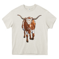 Cream longhorn cow Heavy Core Tee - RanaPortraitStore
