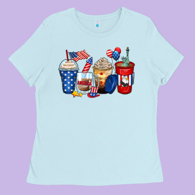 4th Of July Coffee Cups Ladies Tee Designed By Zillion Design Studio