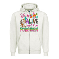Oatmeal Heather He Is Alive And I'm Forgiven Zipper Hoodie - BundleAndBundleShop