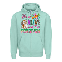 Seafoam He Is Alive And I'm Forgiven Zipper Hoodie - BundleAndBundleShop